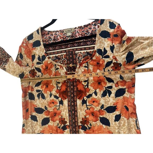 One World Live And Let Live Tunic Dress Large Multi Patterned Beads VNeck #5461 - Picture 13 of 14